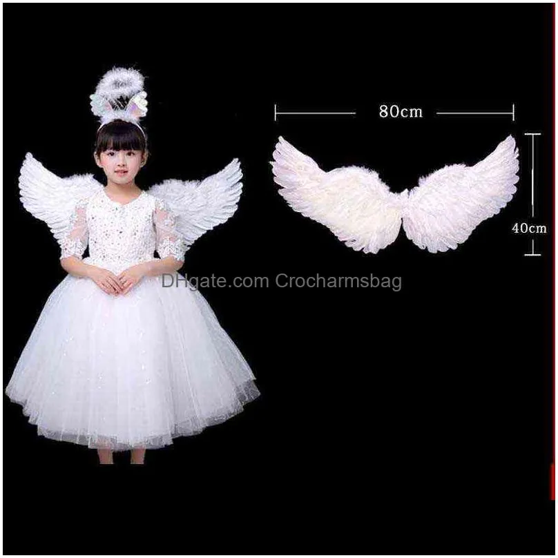 1pcs women girls angel feather wings props show fairy costume cosplay wedding party birthday gift navidad christmas decoration 211216