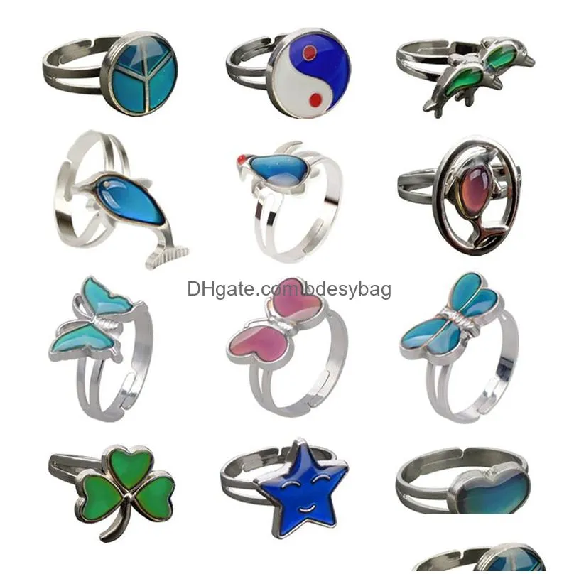 temperature sensing mood rings changing color guitar butterfly heart ring for women animal fashion hip hop jewelry will and sandy