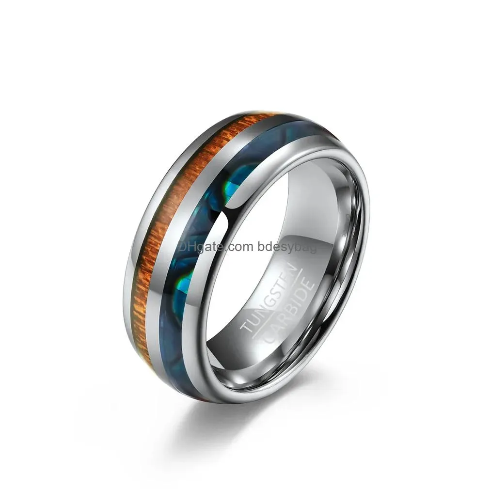 stripes tungsten steel wood ring band opal shell rings for men women hip hop fashion fine jewelry will and sandy