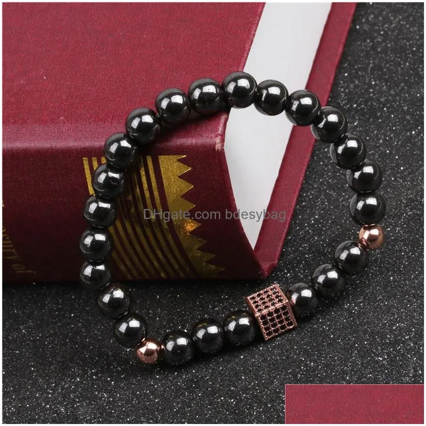 black diamond zircon box magnet beads strands bracelet wristband cuff women men fashion jewelry