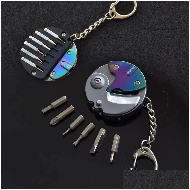 hooks rails stainless steel coin-shape mini edc tool folding pocket keychain knife with hanging chain for camping outdoor survival
