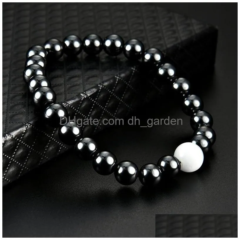 magnetic hematite bracelet point white stone beaded strands wristband bangle cuff for women mens powerfashion jewelry will and sandy
