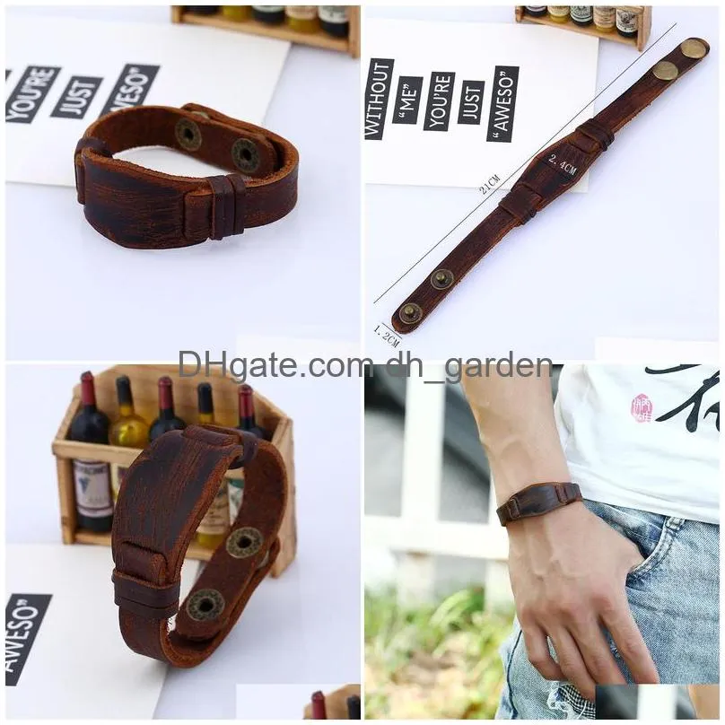 watch shape leather bangle cuff button adjustable bracelet wristand for men women fashion jewelry