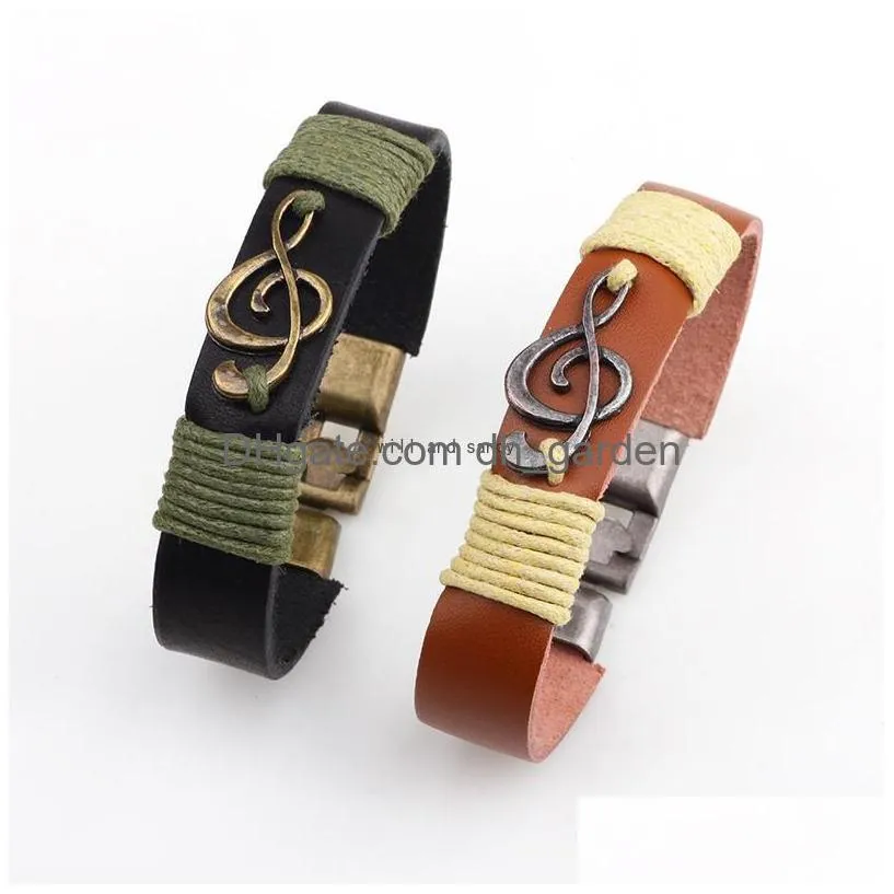 musical note leather bracelet vintage handmade braided bracelet bangle cuff for men women hip hop jewelry will and sandy