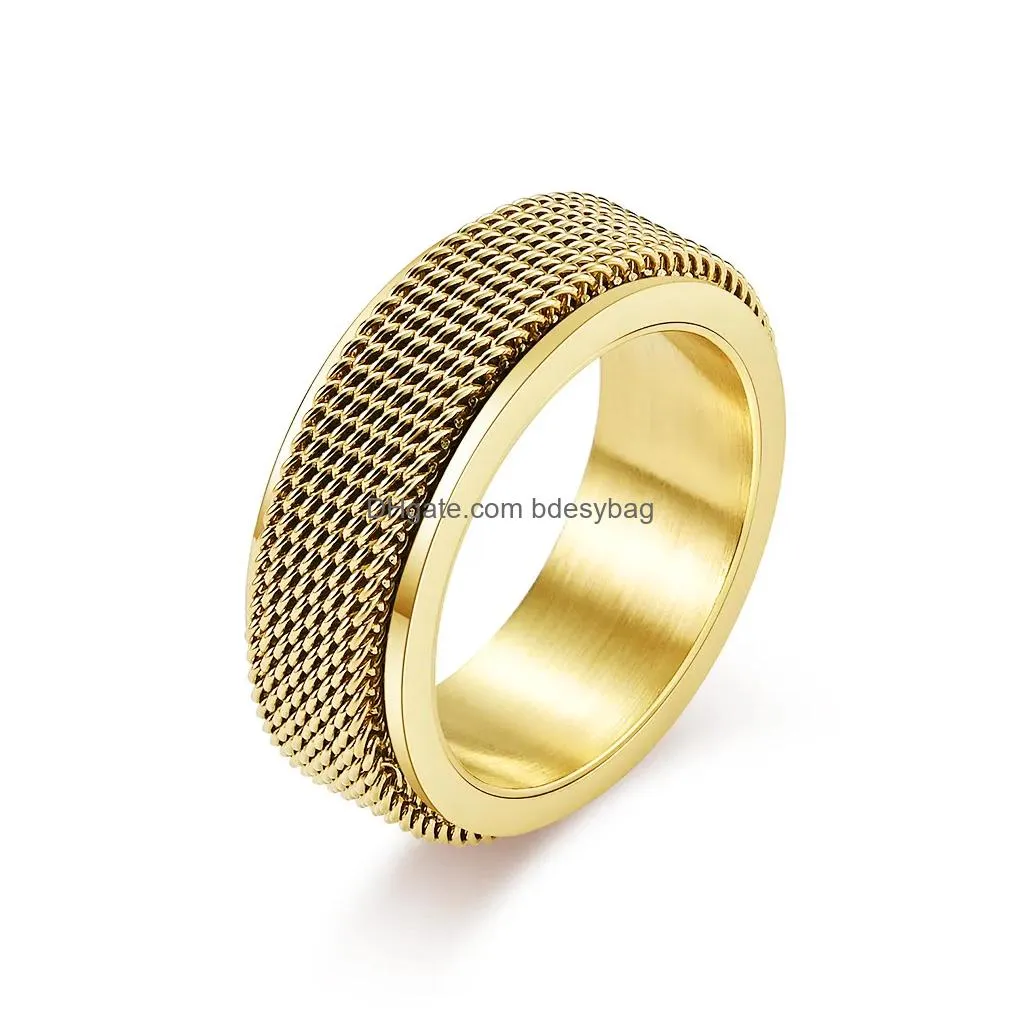 gold mesh ring band stainless steel rotary decompression rings for men women hiphop fashion fine jewelry