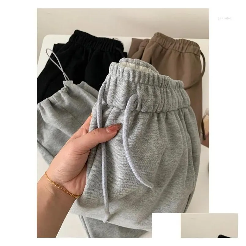 women`s pants cotton fleece lined thermal sweatpants elastic high waisted athletic wide leg joggers gray brown black