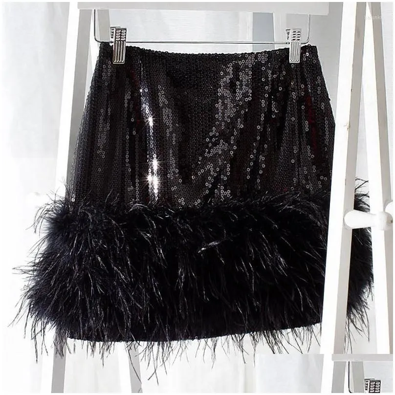 skirts sexy high waist sequin feather mini skirt 2023 fashion elegant night club birthday party bodycon women outfit