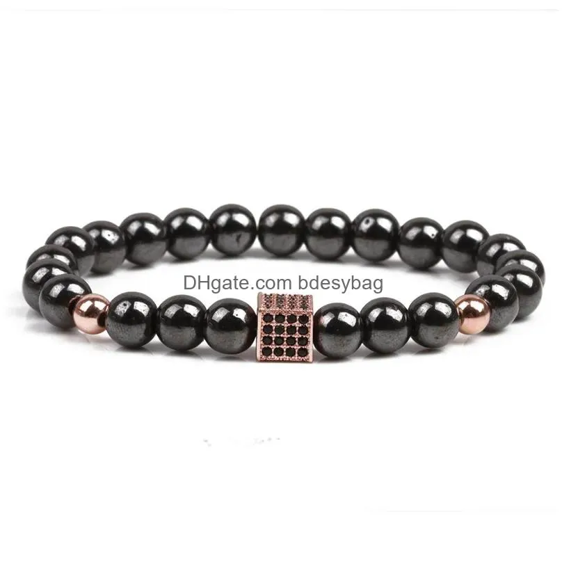 black diamond zircon box magnet beads strands bracelet wristband cuff women men fashion jewelry