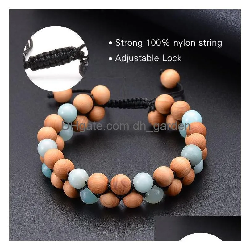 vintage amazonite wooden beads double row bracelet stone braided adjustable bracelets bangle cuff women men fashion jewelry will and