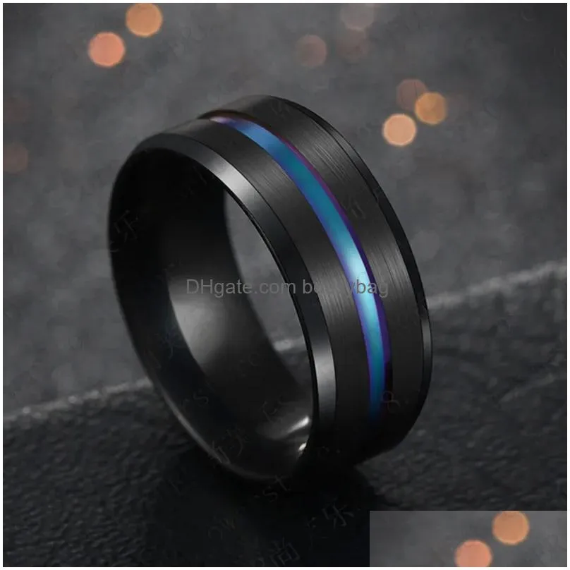 fashion simple 8mm titanium steel groove men rings wholesale drawing male and female rings engagement rings will and sandy drop ship