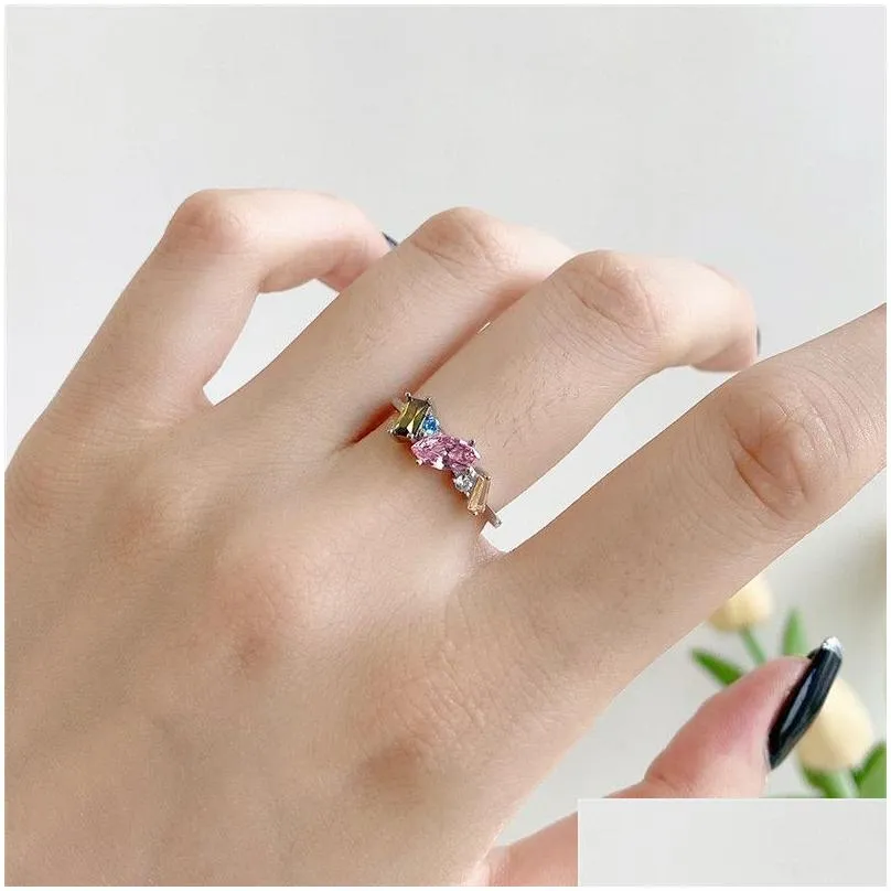 colorful diamond designer ring for woman anniversary 925 sterling silver pink heart square 5a zirconia love wedding engagement rings womens jewelry size 5-9 gift
