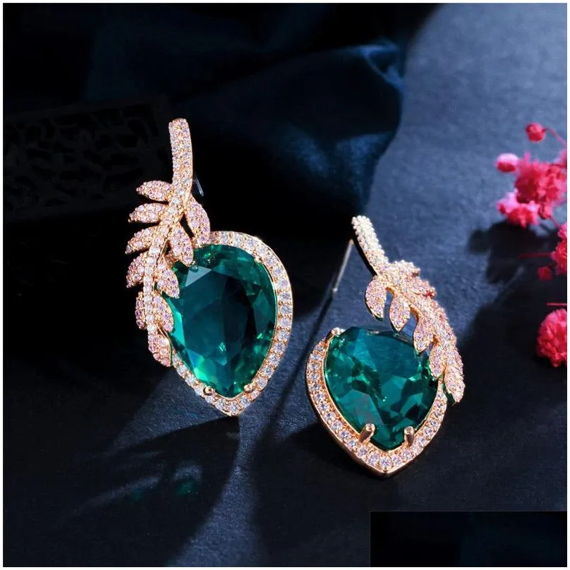 graceful lady crystal leaf diamond earring designer for woman dancing party aaa cubic zirconia copper s925 sterling silver post luxury wedding earrings