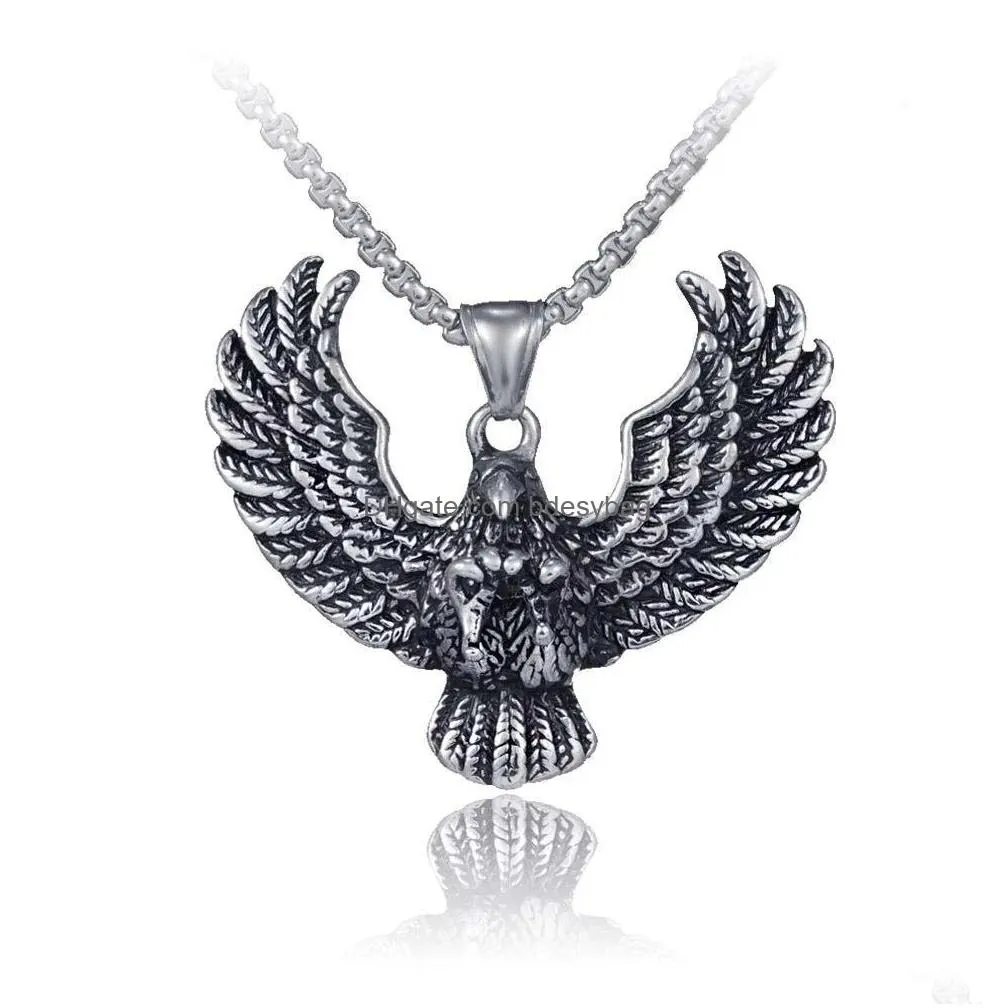 retro ancient silver angel wing necklace pendant stainless steel necklaces chain for women men street hip hop fine fashion jewelry