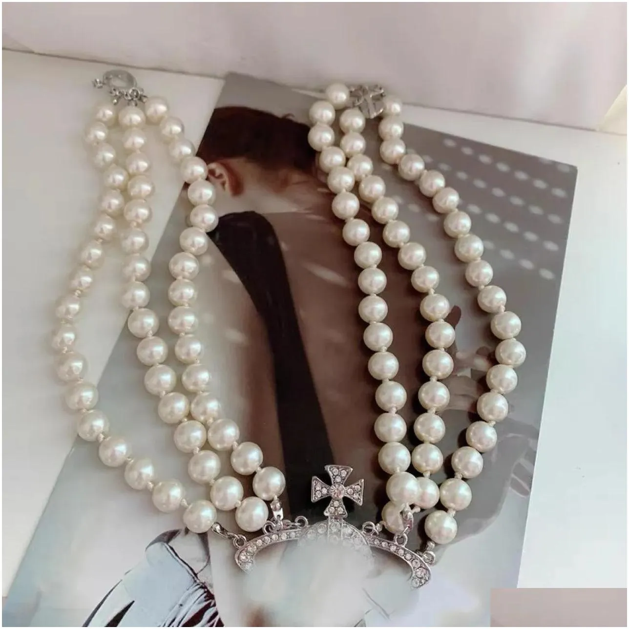 designer multilayer pearl rhinestone orbit necklace clavicle chain baroque pearl necklaces for women jewelry gift
