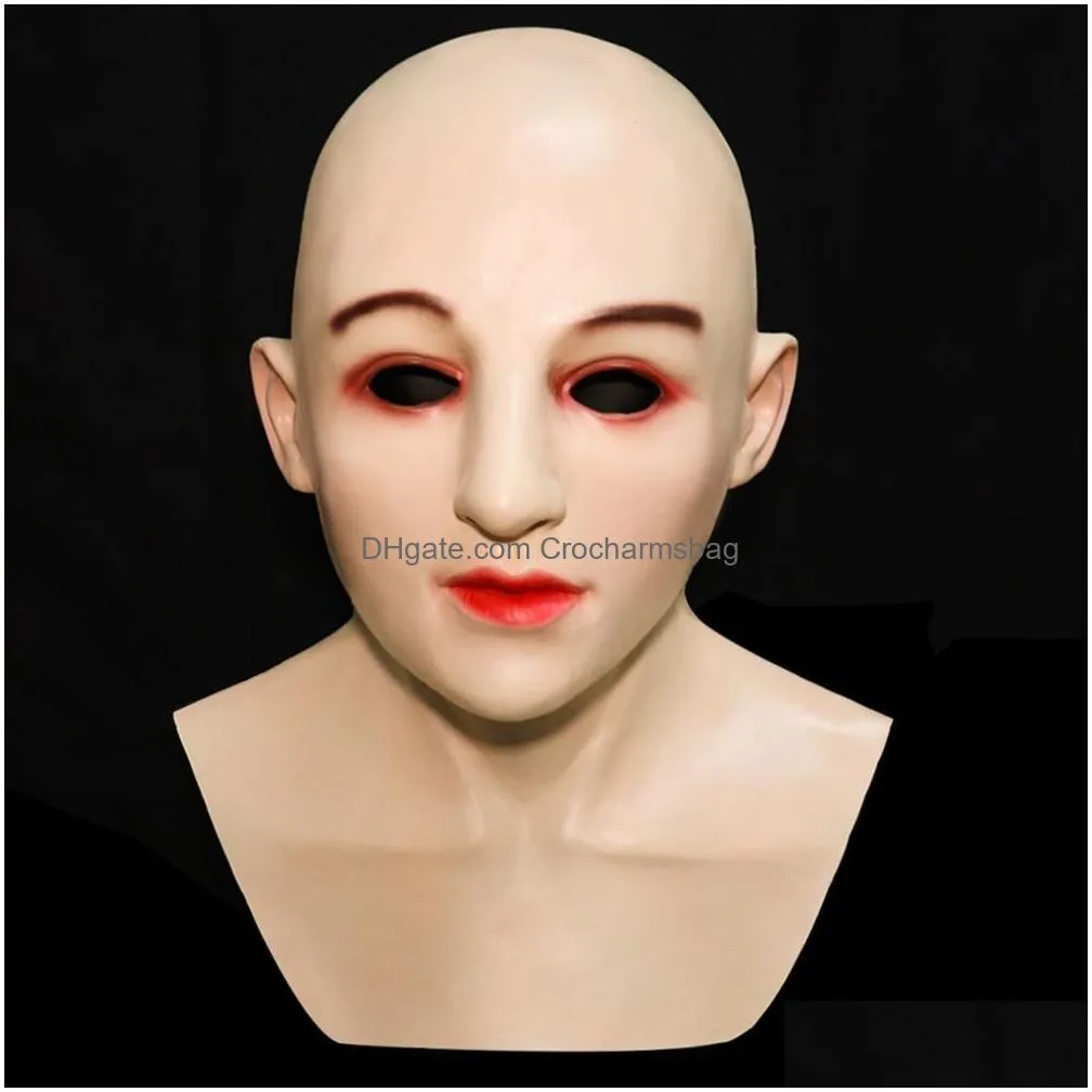 halloween bald beauty women latex mask halloween realistic funny mask full face latex mask masquerade cosplay party prop 107 201026