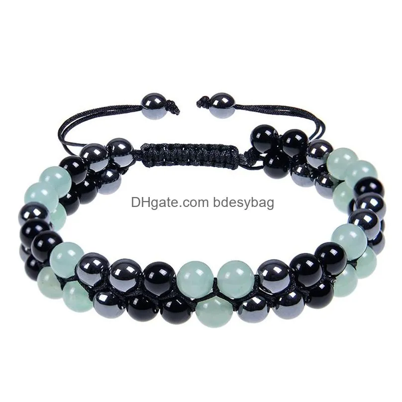 6mm 8mm green aventurine hematite obsidian double layer hand braided bracelet natural stone crystal couple adjustable bracelet