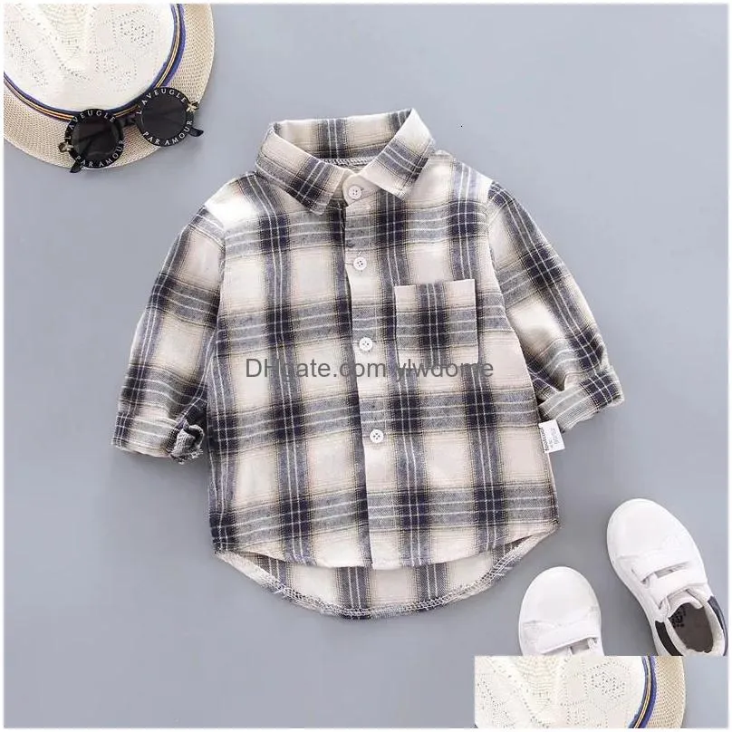 ienens baby shirt thin clothes spring clothing infant boy plaid cotton tops 1 2 3 4 years kids long sleeves shirt toddler wear 240201