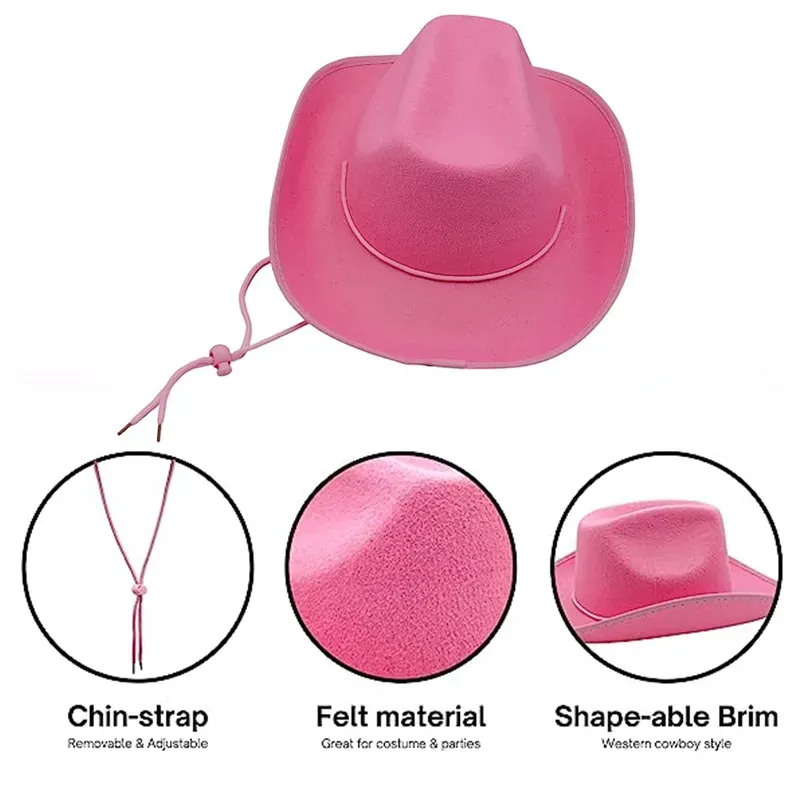 Western Hats Plain Cowgirl Hats With Adjustable Pull-on Closure Drawstring For Costume Party Wedding Stage Performance