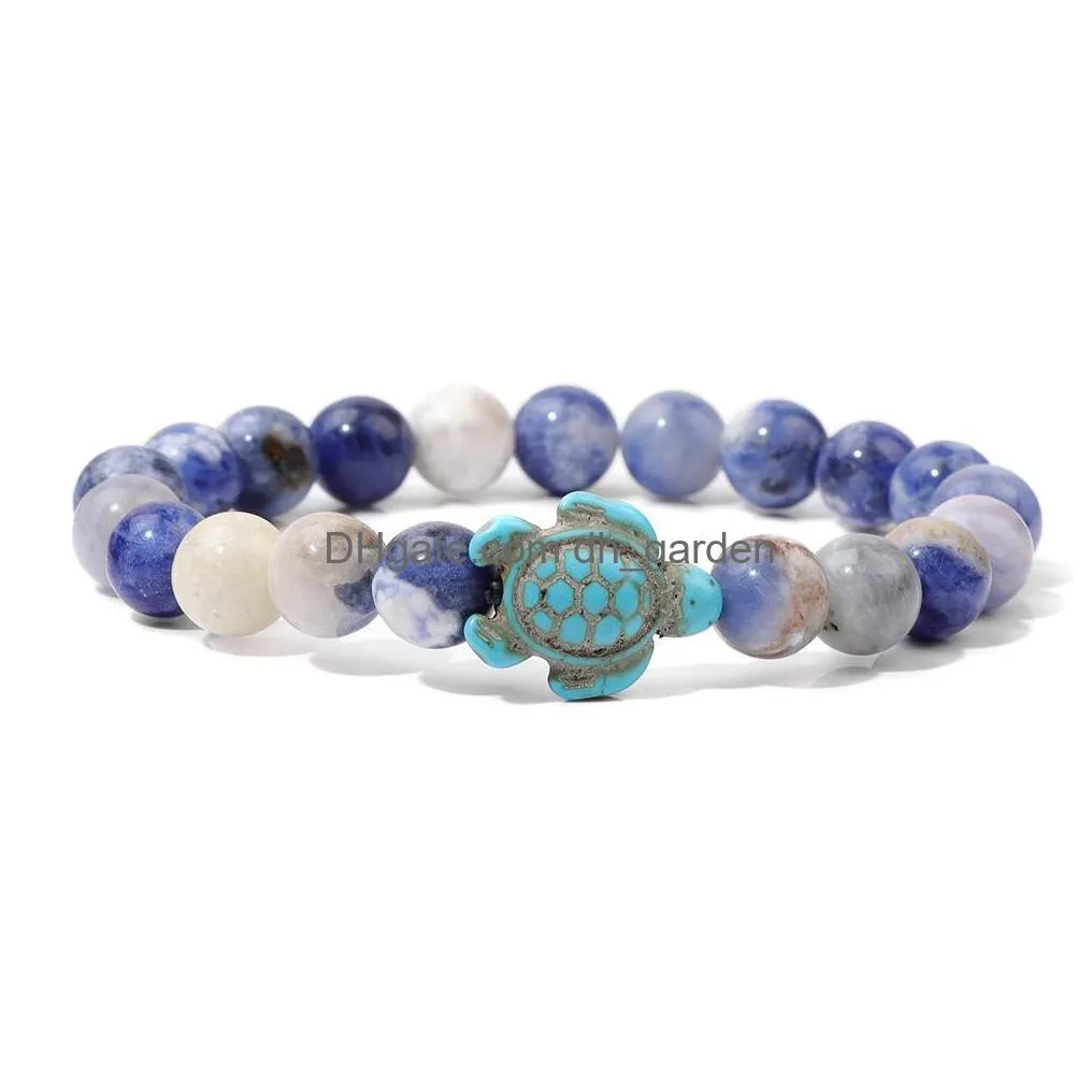natural stone rose quartz tiger eye turtle charm stone bracelet wholesale beach jewelry