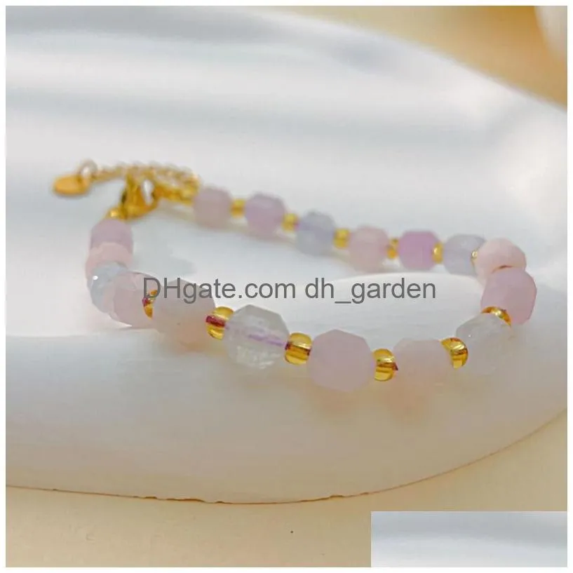 women morganite beaded bracelet natural gemstone adjustable bracelets stainless steel chain fashion jewelry gift