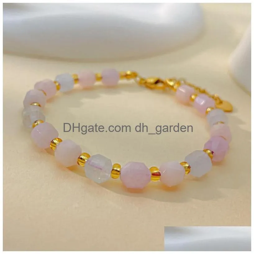 morganite beaded bracelet natural gemstone adjustable bracelets stainless steel fashion summer jewelry for women