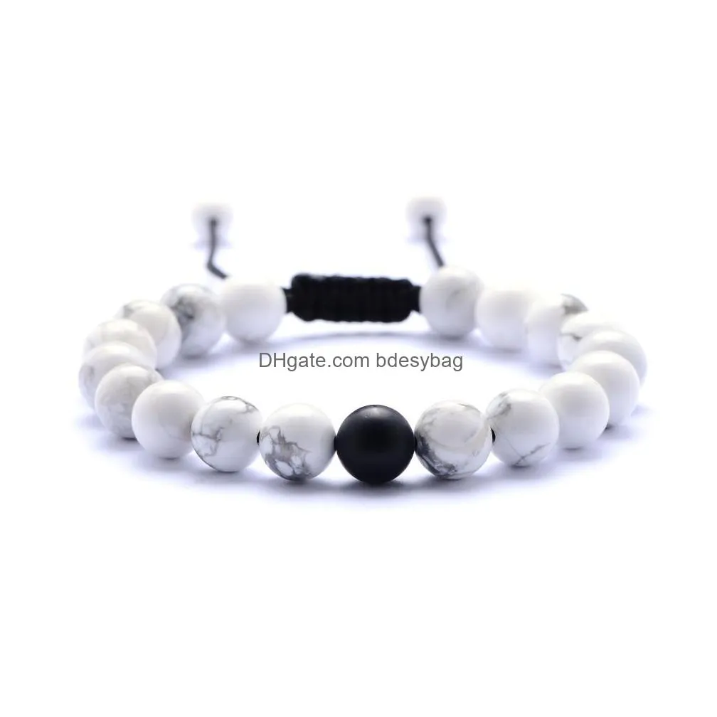 natural stone white turquoise lava howlite beaded men elastic bracelet 8mm frosted hand adjustable beaded bracelet