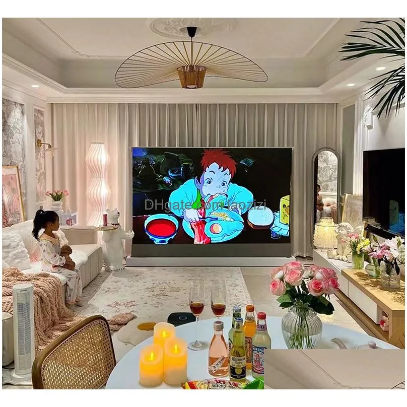 84 inch electric alr/clr rollable floor rising projector screen long throw ambient light rejecting 3d/4k for home theater normal