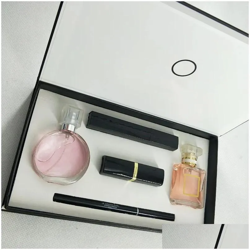 makeup set women lady perfume 15ml lipstick eyeliner mascara foundation 5in1 with box fragrance cosmetics kit for holiday gift