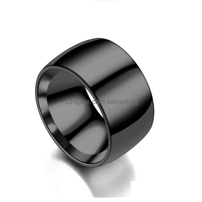stainless steel wide 12mm blank ring band finger thumb black gold rings for men women fashion jewelry will and sandy