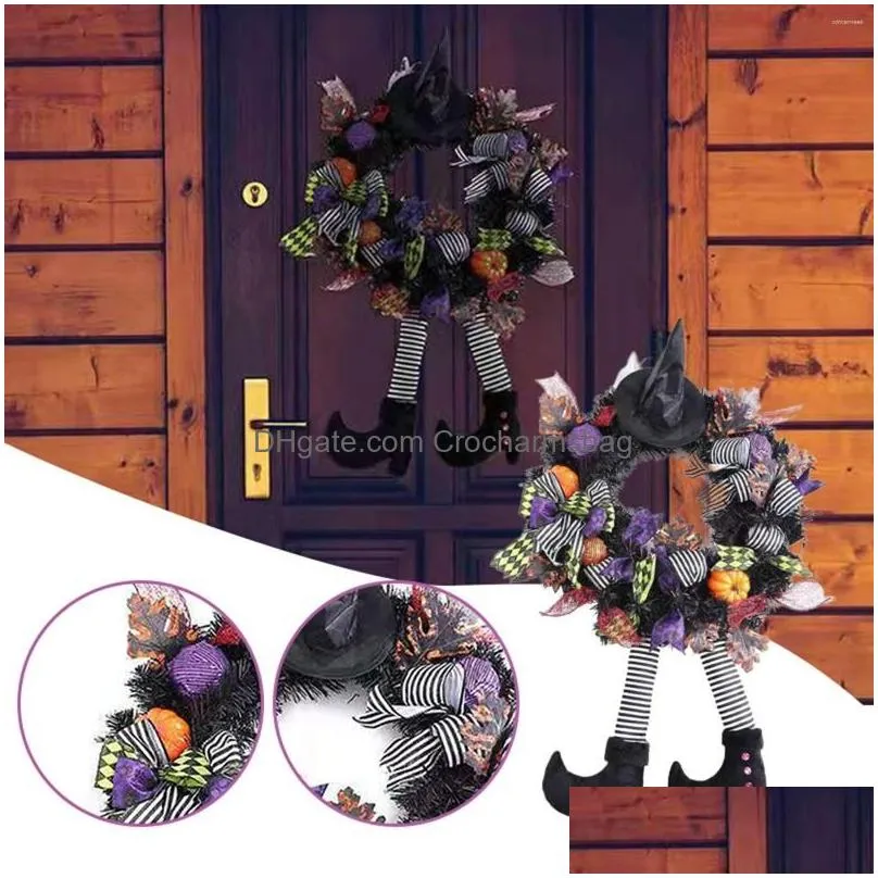 decorative flowers halloween hanging window witches wreath haunted house decoration with legs hat decor for festival party