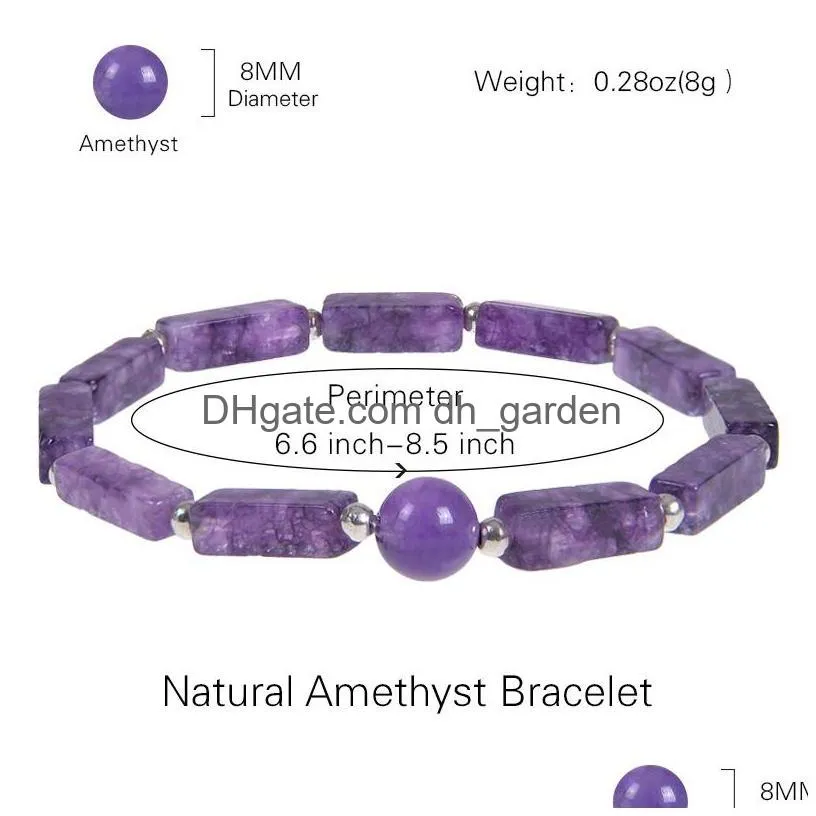 natural amethyst bracelet long square gemstones healing crystal stretch beaded gem stone bracelet unisex