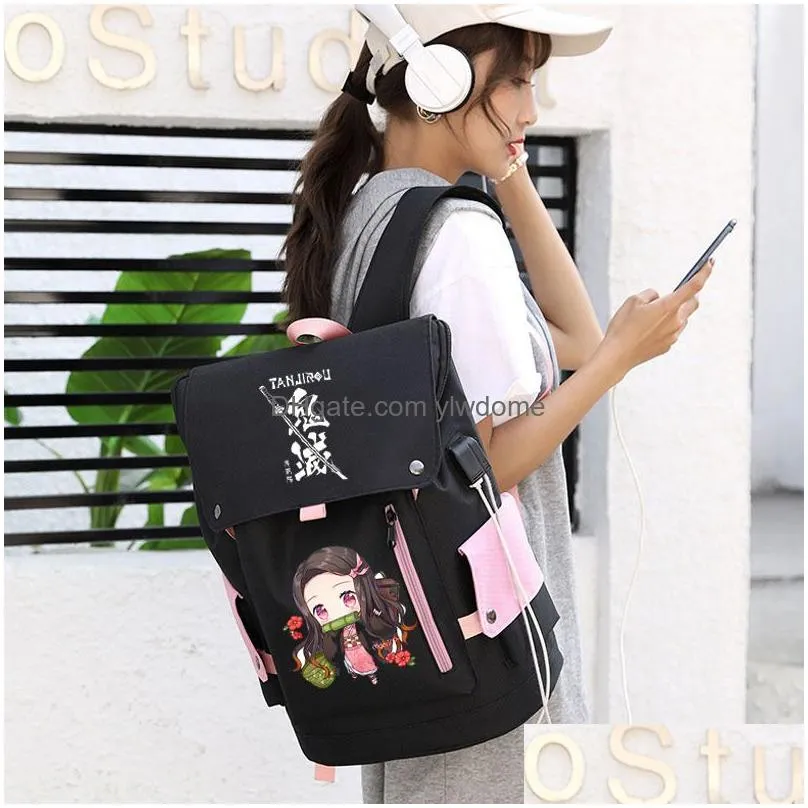 backpacks anime demon slayer agatsuma zenitsu school bag oxford laptop bags boy girl backpack large capacity travel for kids 230619