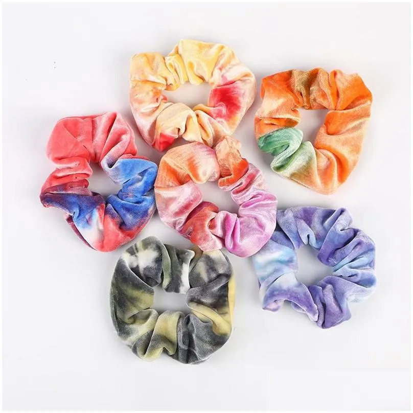 9 colors ins velvet hair scrunchies tie dye hair band stretchy rainbow hairbands women loop holder girls hair accessories