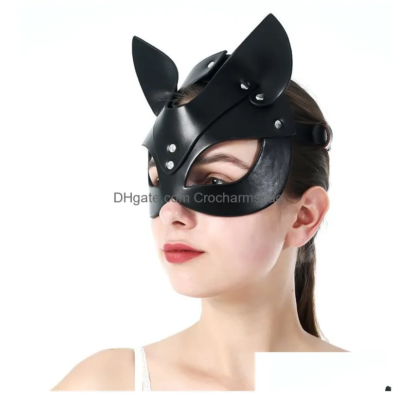 fullyoung sexy leather cosplay black mask catwoman carnival party masquerade half face mask halloween club party accessories 201026