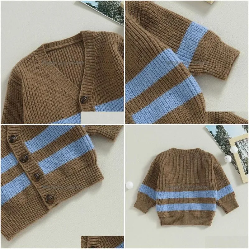 toddler baby girls knit cardigan cute striped print button down sweater outwear childrens tops kids winter clothing 240124
