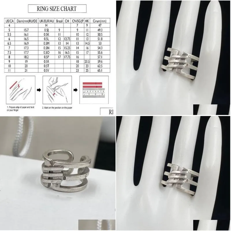 hip hop designer letter pattern ring bague retro silver open rings couple for men women lady party wedding lovers gift engagement
