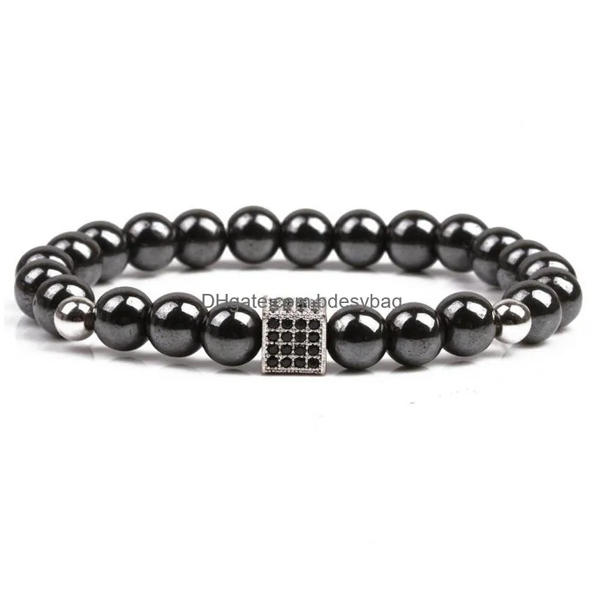 black diamond zircon box magnet beads strands bracelet wristband cuff women men fashion jewelry