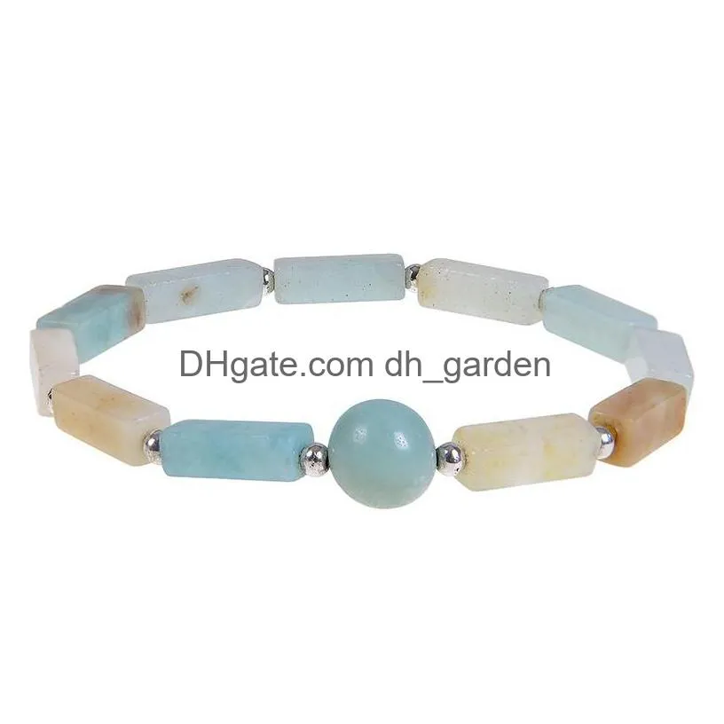 natural amethyst bracelet long square gemstones healing crystal stretch beaded gem stone bracelet unisex