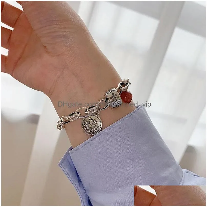 charm bracelets arrival fashion strawberry quartz love heart cross chain vintage female jewelry for women no fade giftscharm