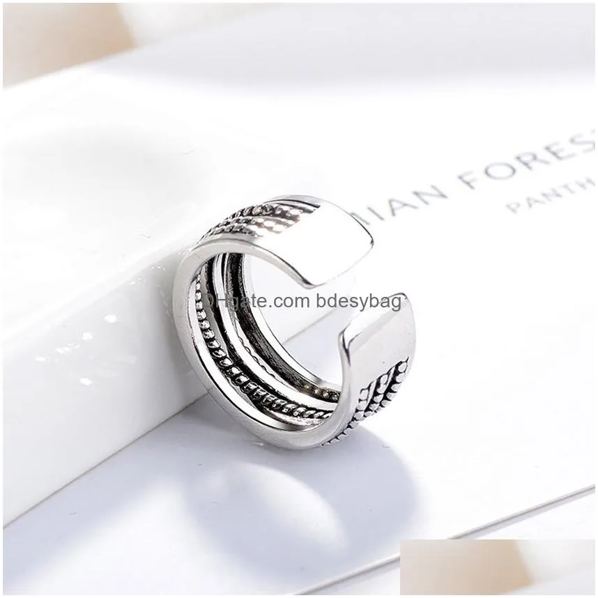 open adjustable crossover wide chunky rings ancient silver braid multi layer ring band stackable for men women girls fashion jewelry will and