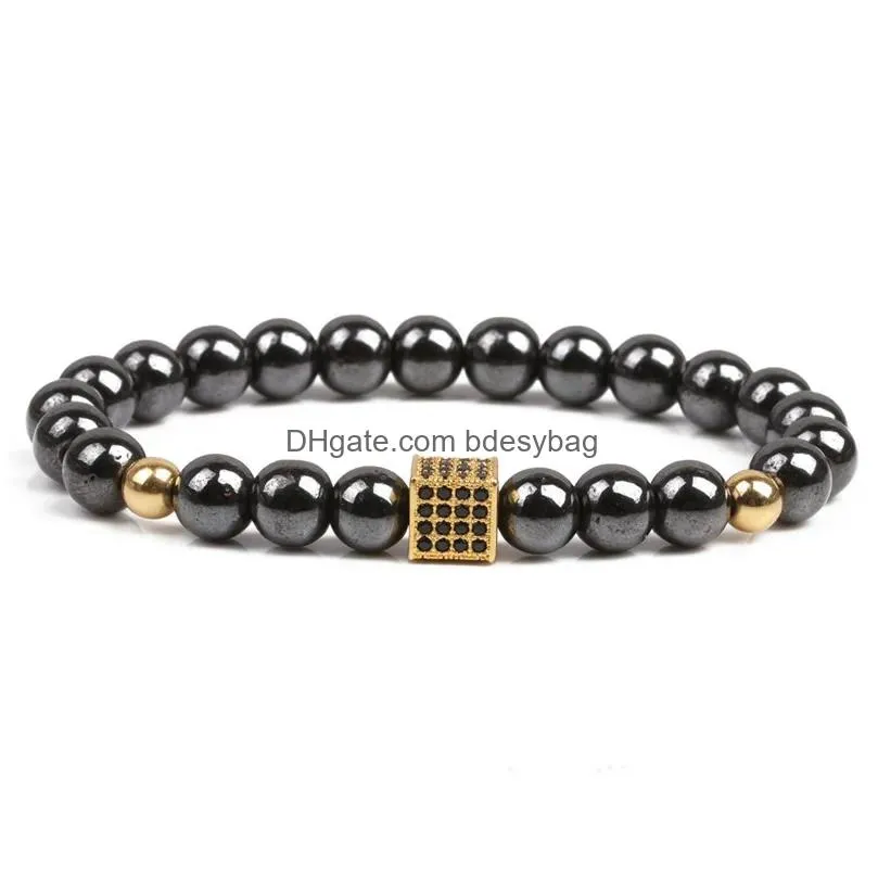 black diamond zircon box magnet beads strands bracelet wristband cuff women men fashion jewelry