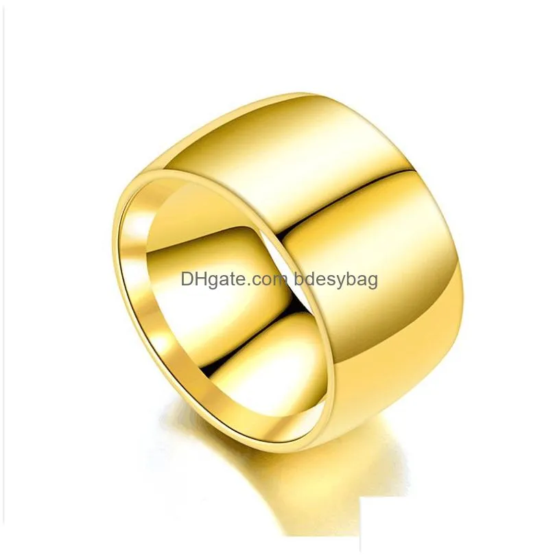 stainless steel wide 12mm blank ring band finger thumb black gold rings for men women fashion jewelry will and sandy