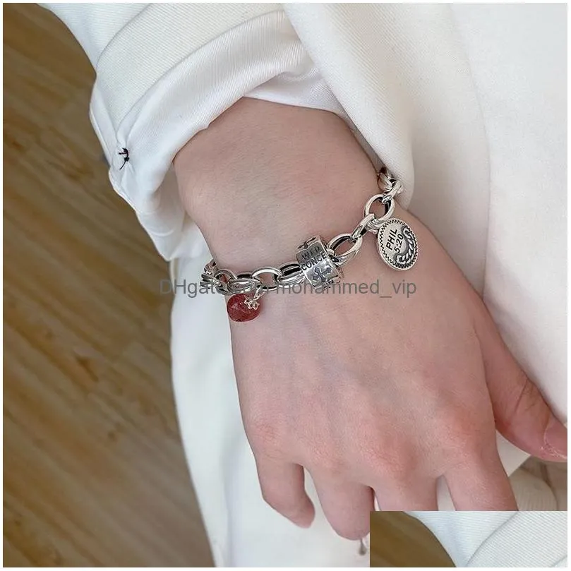charm bracelets arrival fashion strawberry quartz love heart cross chain vintage female jewelry for women no fade giftscharm