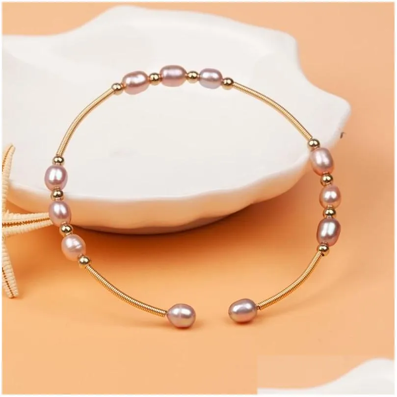 charm bracelets natural freshwater pearls gold plated bangle for women party gift jewelry rice abg119charm