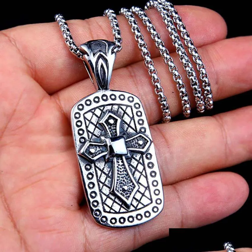 retro cross id necklace pendant stainless steel chain ancient silver hip hop necklaces for men fashion fine jewelry