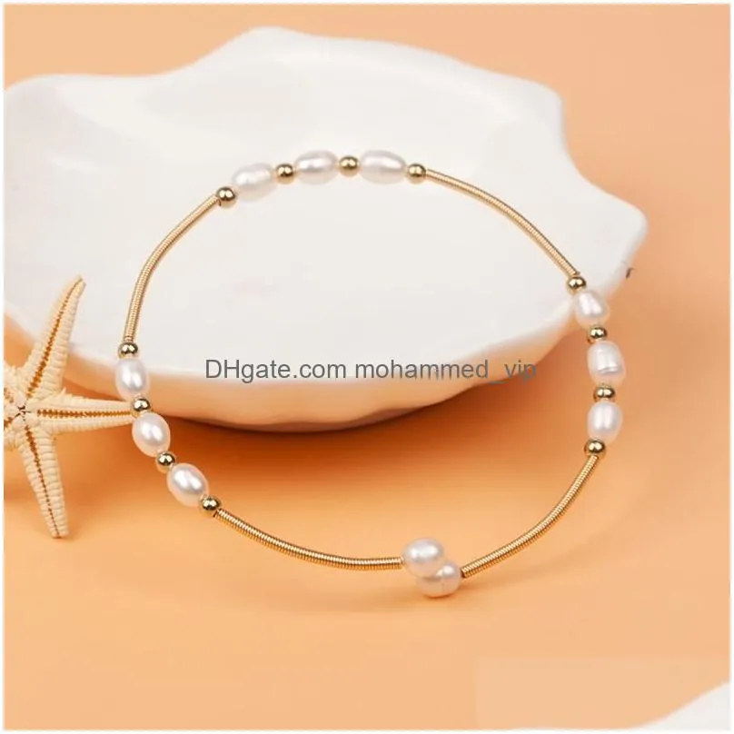 charm bracelets natural freshwater pearls gold plated bangle for women party gift jewelry rice abg119charm