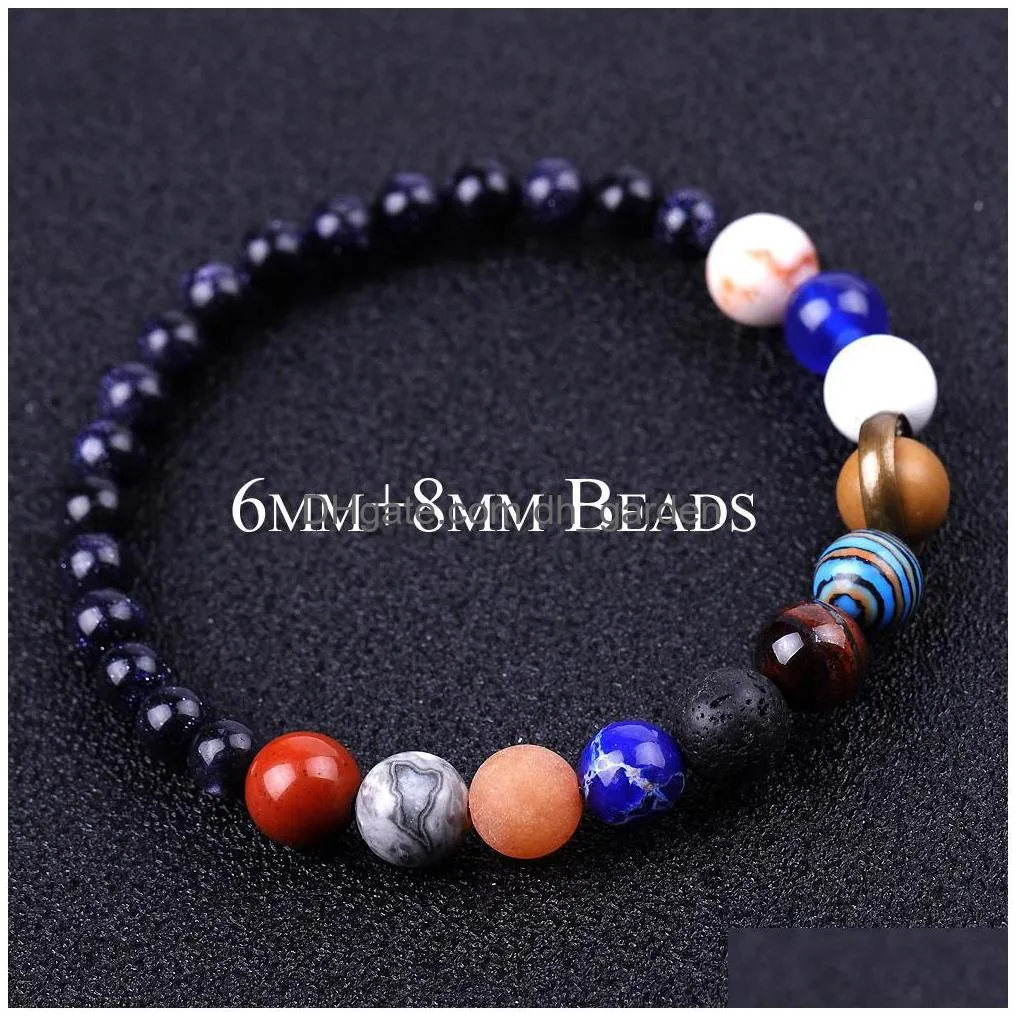 universe solar system sun satellite bracelet lava rock tiger eye turquoise natural stone beads bracelets for women men fashion jewelry