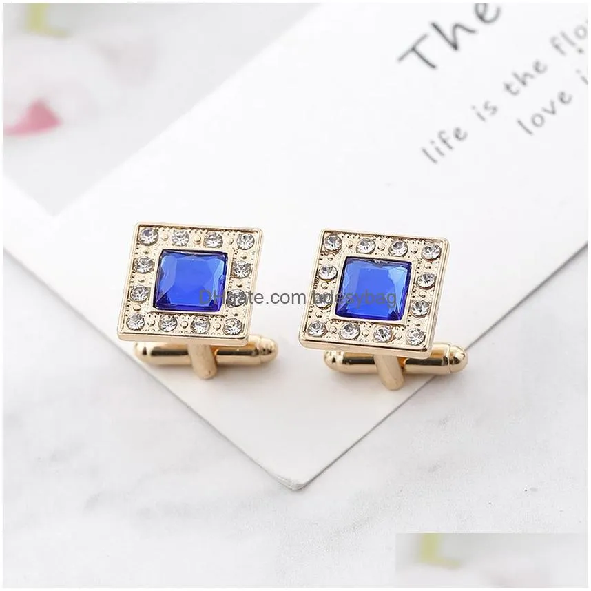 men square gold crystal cufflinks zircon formal business shirt cuff links button clasp fashion jewelry gift will and sandy