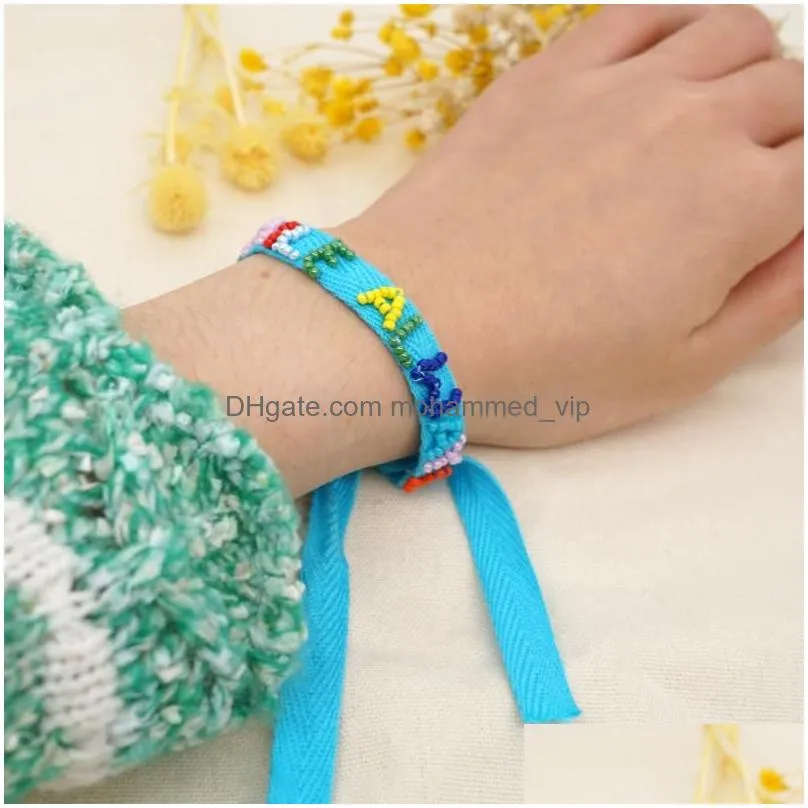charm bracelets go2boho miyuki beads woven bracelet fabric cloth women letter smile alway pulsera girl jewelry friendship