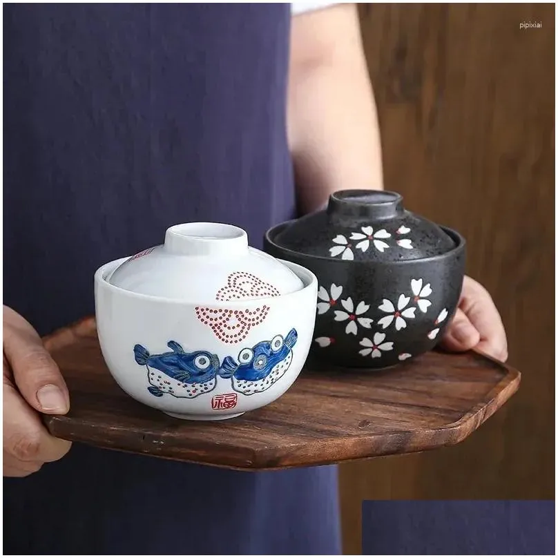 bowls japanese ceramic 4.25inch stew pot bowl with lid steam egg soup small steaming cup slow cooker home restaurant tableware